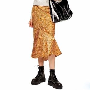 NWT Topshop Gold Leopard Flounce Maxi Skirt